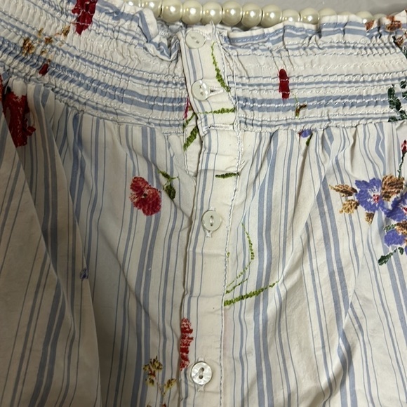 Zara women’s large garden floral stripe smocked romantic off the shoulder large - Picture 6 of 9